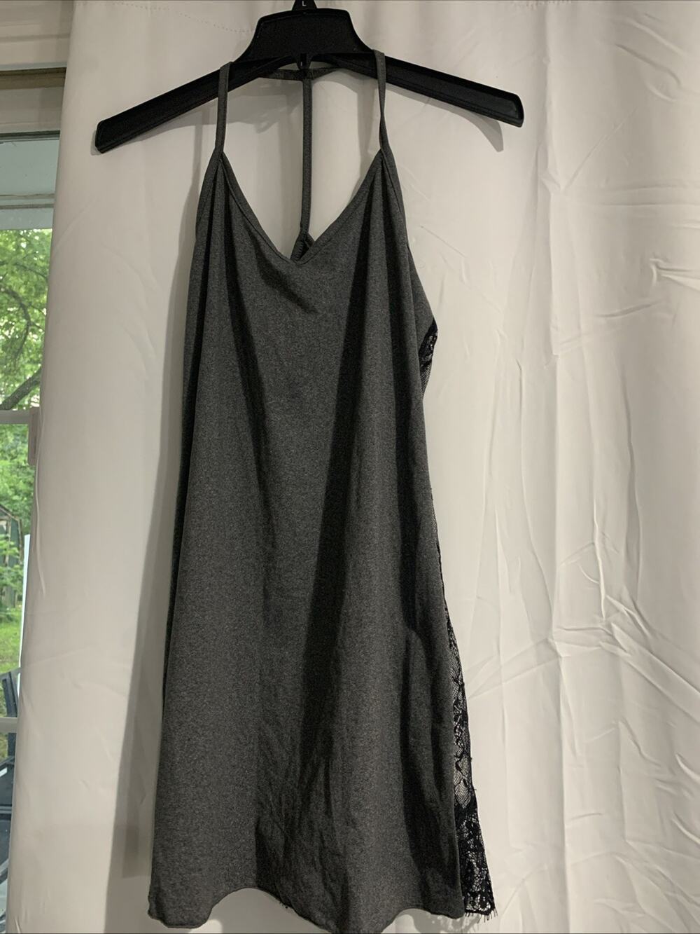 Shein Gray Nightdress Nightgown Lingerie Sheer Black Back Size Small